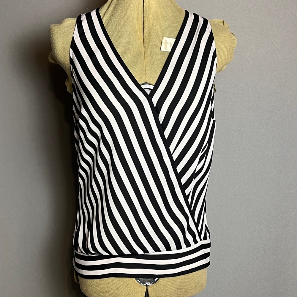 White House Black Market Black & White Striped Wrap-Front Camisole